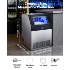 Commercial Ice Maker Machine, 440 Lbs/24h With 85 Lbs Storage Capacity, Built-in/Freestanding/Under Counter, Stainless Steel Ice Maker With LED D (Option: Black)