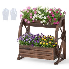 2-Tier Vertical Raised Garden Bed, Burned Finish Semi-Wheel Decorative Planter For Wedding (Option: Coffee)
