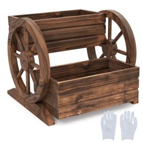 Carbonized Fir Wood 2-Tier Wagon Planter, Drainage Holes Elevated Garden Bed For Herbs Vegetables (Option: Coffee)