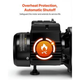 1/2 HP Shallow Well Jet Pump, AC 115/230 Volt, 790 GPH Dual Voltage Cast Iron Well Jet Pump, With 147 Ft Max Head Lift, Automatic Pressure Switch (Option: Black)