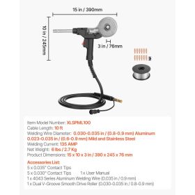 135Amp Spool Gun With 10FT Cable, Replacement For Miller Spoolmate 100 - With 11PCS Mig Welding Contact Tips & ER4043 0.035" Aluminum Mig Welding (Option: Black)
