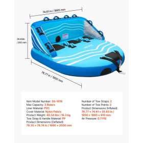 Towable Tubes For Boating, 3-Rider Inflatable Towable Tube For Boat To Pull, 510 Lbs Capacity Water Sports Boating Tubes - With Full Nylon Cover, (Option: Black)