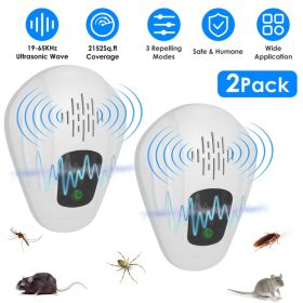 2 Pack Pest Control Device For Mosquitoes Cockroaches Rats Plug In Ultrasonic Insect Repellent Indoor For Bedroom Garage Warehouse Office (Option: White)